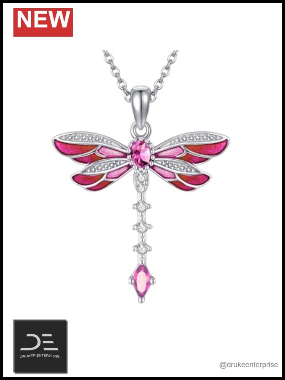 925 Sterling Silver Dragonfly Pendant Necklace, Zircon Pendant Jewelry